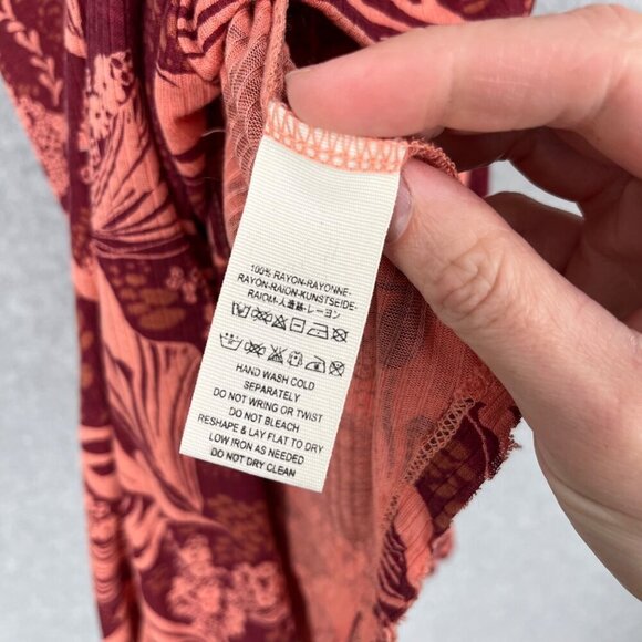 Free People Sugar Cane Strappy Top Size XS Floral Red Pink Boho Asymmetrical EUC - Picture 8 of 13